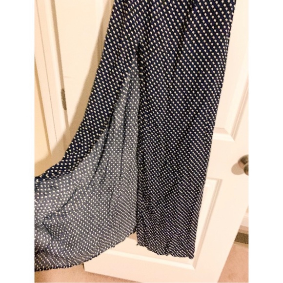 LuLu's New Without Tags Navy Off Shoulder Polka Dot Maxi Dress, Size Small - Picture 5 of 5